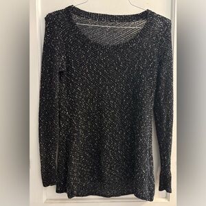 Eileen Fisher Sweater Black Open Knit Scoopneck Pullover Linen Blend Size XS